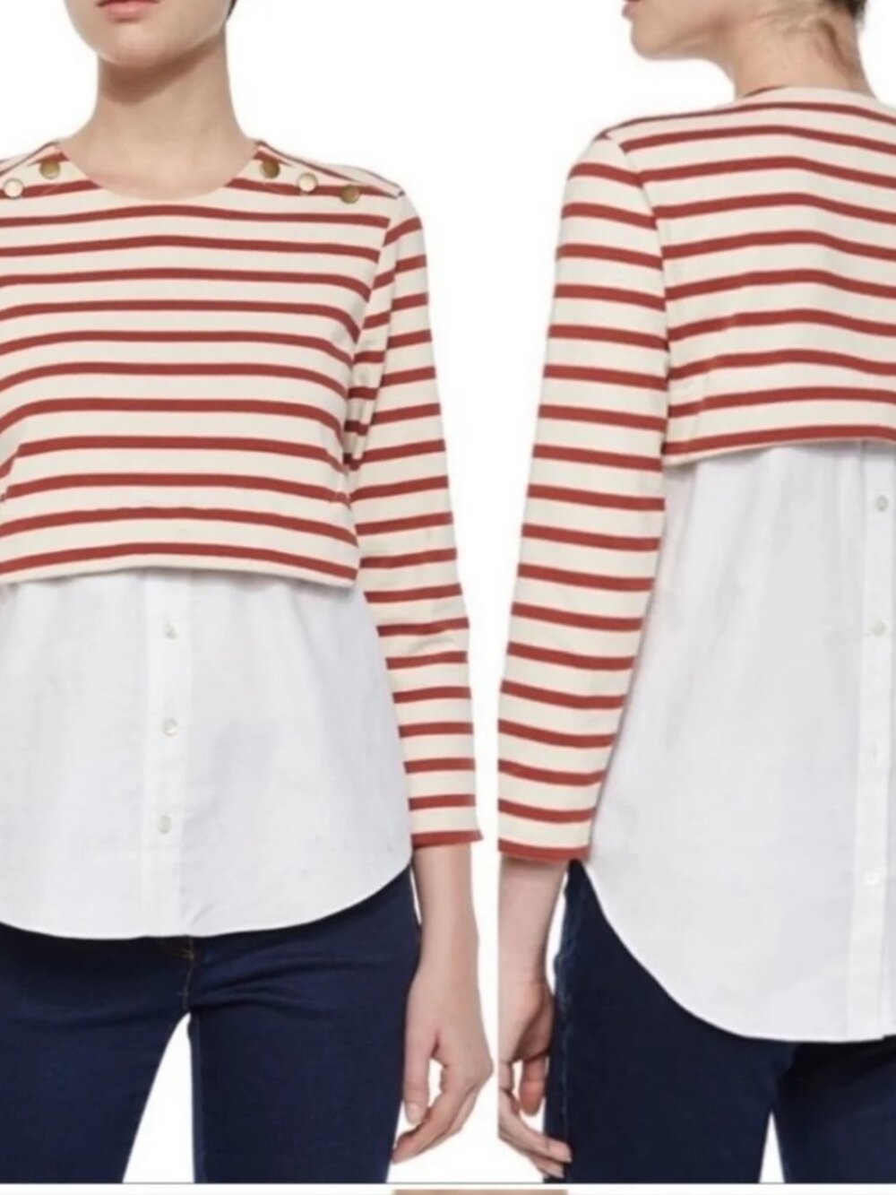 Veronica Beard Anchor Layered Striped Poplin Shirt XS - Picture 2 of 4
